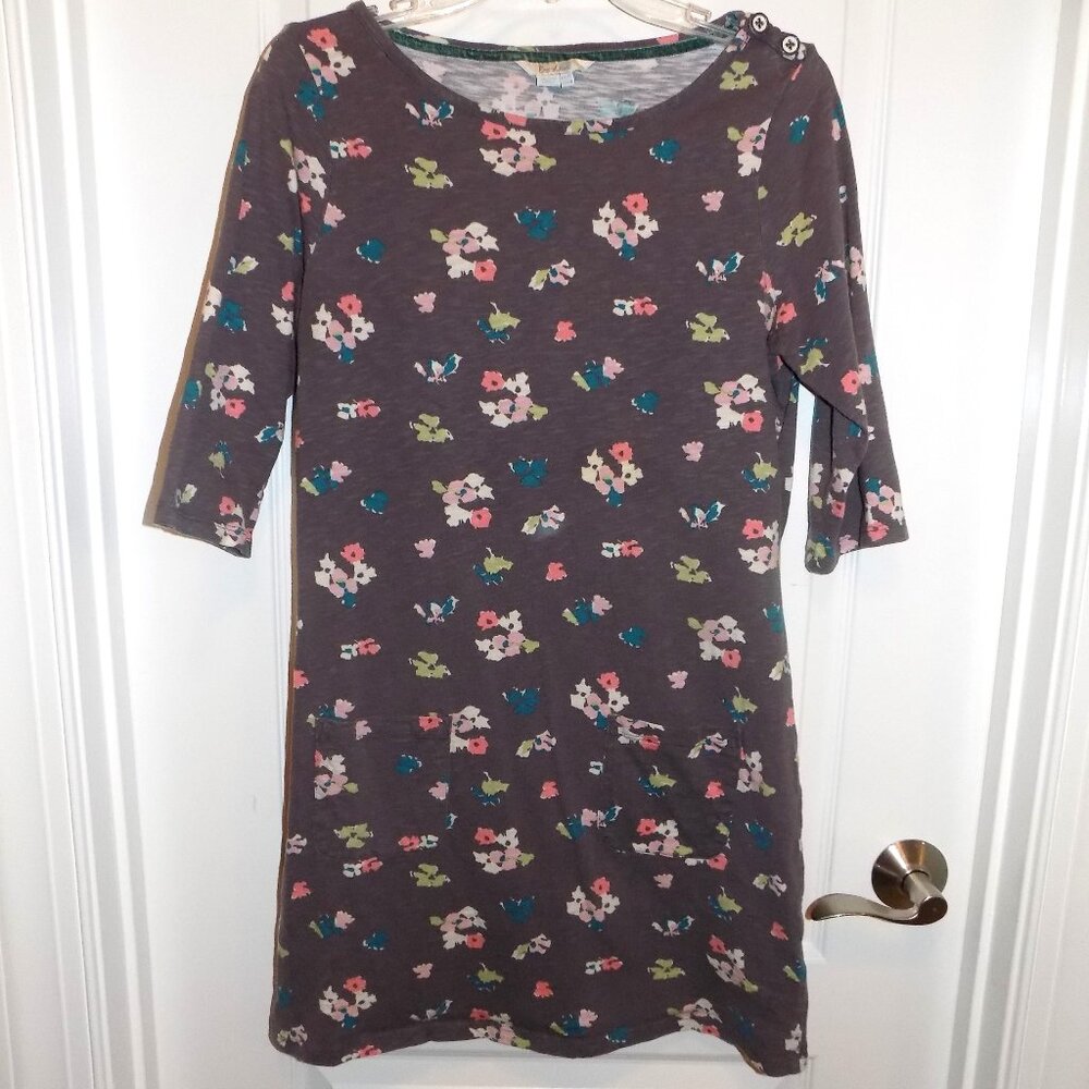 BODEN Gray Pink Blue Floral Knit Dress 3/4 Sleeves Sz 8